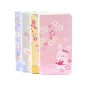 Set mit 4 niedlichen Kaninchen-Notizbüchern mit Kirschblüten für Schüler und Journaling