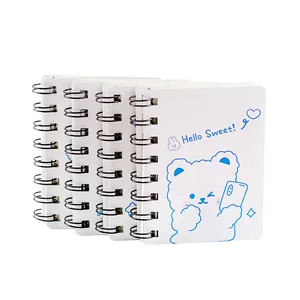 Cuadernos de espiral con osito blanco, paquete de 4 diarios de bolsillo para la escuela