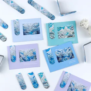 Chinese style magnetic bookmarks with landscape oil painting and matching gift cards
