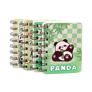 Lindo cuaderno de bolsillo espiral de panda para estudiantes con diseño de cuadros