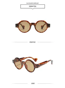Lunettes de soleil steampunk rondes en écaille vues de face et de profil en détail