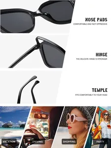 Detailed view of fashion cut-out cat-ear sunglasses showing nose pads, hinge, and temple.