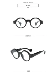 Vues de face et de profil de lunettes de soleil steampunk rondes à monture noire