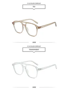 Retro-Doppelsteg-Pilotenbrille in den Rahmenfarben Tee und Transparent für Damen und Herren.