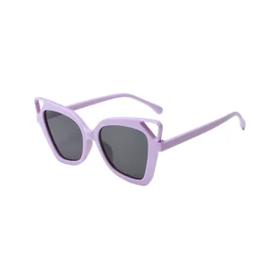 Stylish light purple cat ear sunglasses with hollow frame design for trendy women fashion