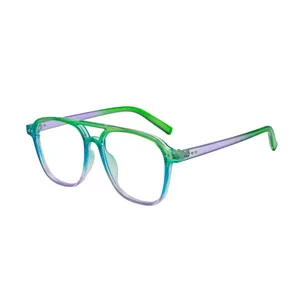 Stylische Retro-Pilotenbrille mit Doppelbrücke und lebhaftem, buntem Farbverlauf-Gestell