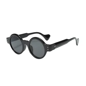 Lunettes de soleil steampunk vintage à monture ronde épaisse en noir classique