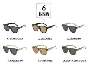 Aperçu de six variantes de couleurs pour ces lunettes de soleil ovales avec clous dorés