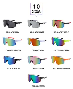 Comparison chart of 10 colorful cycling sunglasses in various frame and lens options.