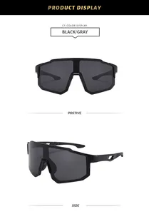 Professional black oversized cycling sunglasses with front and side views for wind protection