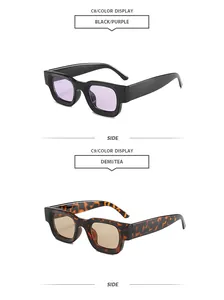 Gafas de sol retro con montatura cuadrada pequeña en negro/púrpura y carey/té
