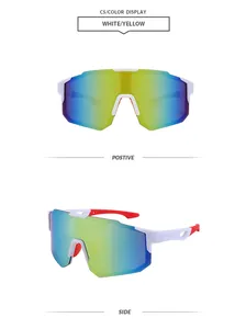 Close-up detail showing front and side profiles of white cycling shield glasses