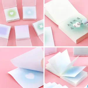 Cute gradient non-adhesive memo pads with heart and star patterns in clear plastic boxes.