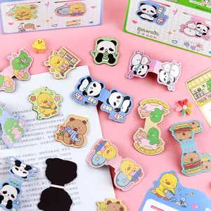 Kawaii cartoon magnetic bookmarks with capybara, duck and panda designs
