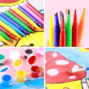 Vibrant washable watercolor pens and 3ml acrylic paint set for kids art projects