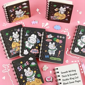 Cartoon Space Rabbit Mini Spiral Notebook Pocket Memo Pad Blank Inner Pages Portable Student Diary Stationery Gift