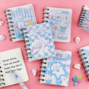 Cute cartoon spiral pocket notebook with sheep and bunny illustrations for students