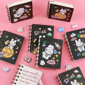 Cute cartoon space bunny mini spiral notebook set with blank white inner pages for kids