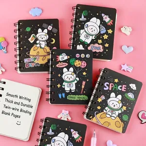 Cute cartoon space bunny spiral notebook set featuring portable pocket notepad designs.