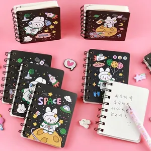 Colorful cartoon space rabbit spiral notebooks, portable pocket diary set for school kids