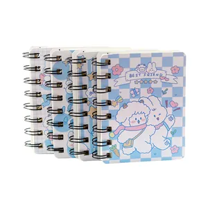 Cute cartoon spiral notebooks with sheep and bunny designs, pack of 4 portable diaries