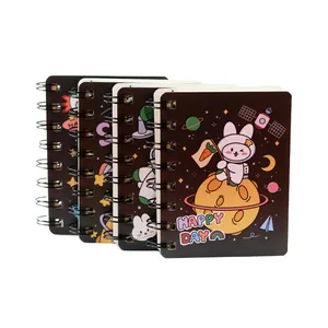 Cute cartoon rabbit space theme spiral notebook, set of 4 portable pocket journals