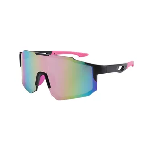 Sporty shield sunglasses with rainbow iridescent lens for cycling and outdoor protection
