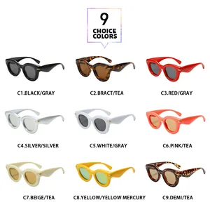 Complete collection of retro round thick frame sunglasses in nine stylish color variants