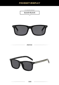 Vues détaillées de face et de profil de lunettes de soleil carrées noires classiques