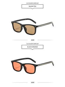 Vue détaillée de lunettes de soleil carrées vintage avec des verres thé et orange