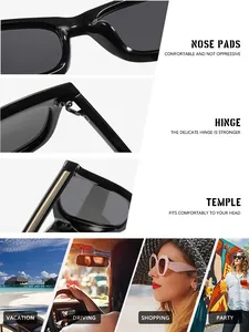 Vues détaillées de lunettes de soleil carrées rétro avec charnière et plaquette nasale
