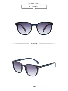 Detaillierte Front- und Seitenansicht der stilvollen blauen und lila Sonnenbrille