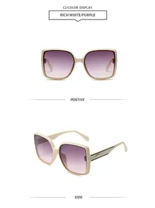 Vue de face et de côté de lunettes de soleil carrées rétro dégradées violettes