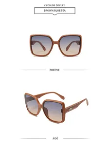 Lunettes de soleil rétro à monture marron surdimensionnée avec verres dégradés thé bleu