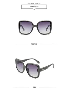 Vues détaillées de lunettes de soleil grises surdimensionnées avec verres dégradés violets