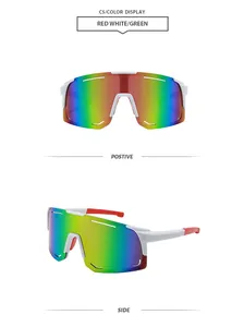 Front and side view of white frame sports cycling sunglasses with rainbow lens