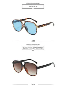 Vue comparative de lunettes aviateur vintage à double pont en bleu et thé dégradé.
