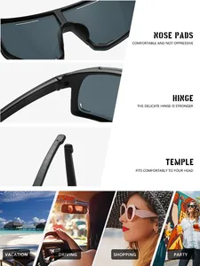 Details of sports goggles nose pads and hinges plus vacation and driving scenarios