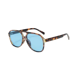 Lunettes de soleil aviateur rétro monture écaille verres bleus pour style urbain