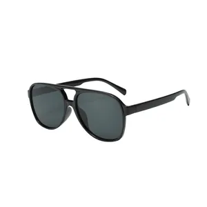 Lunettes de soleil aviateur noires classiques avec double pont rétro pour un look audacieux