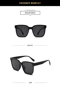 Vues détaillées de face et de profil de lunettes de soleil vintage noires à polygones.