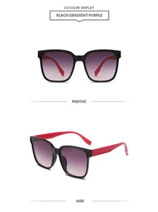 Vue détaillée de lunettes de soleil polygonales tendance avec verres violets dégradés.
