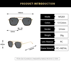 Dimensions et spécifications détaillées pour lunettes de soleil carrées double pont