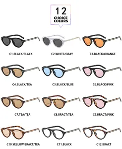 Vue en grille de 12 lunettes de soleil rétro œil-de-chat en diverses couleurs de monture.