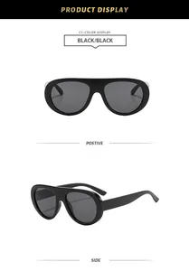 Front and side detailed views of oversized black pilot sunglasses with black lenses