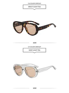 Side view display of classic aviator sunglasses in tortoiseshell and clear gray frames.