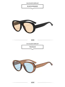 Fashionable pilot sunglasses available in black/orange and tea/blue color options.