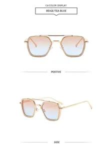 Vue détaillée des lunettes de soleil carrées à double pont avec monture beige