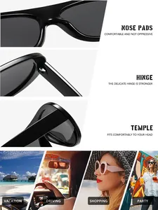 Detailed product features and lifestyle usage scenes for classic black pilot sunglasses.