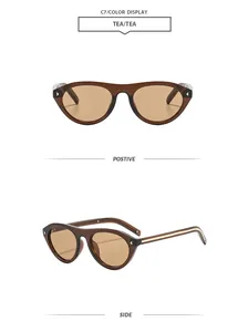 Vue détaillée des lunettes de soleil œil-de-chat ovales rétro en marron thé.